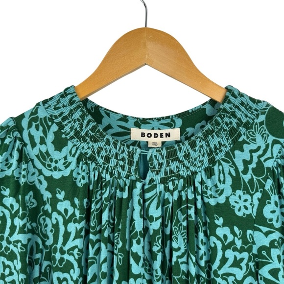 Boden Smock Tiered Jersey Floral Green Long Dress Size 4L Long sleeve Bohemian - Picture 6 of 16